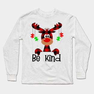 Be Kind Autism Awareness Christmas Reindeer Hippie Bullying Long Sleeve T-Shirt